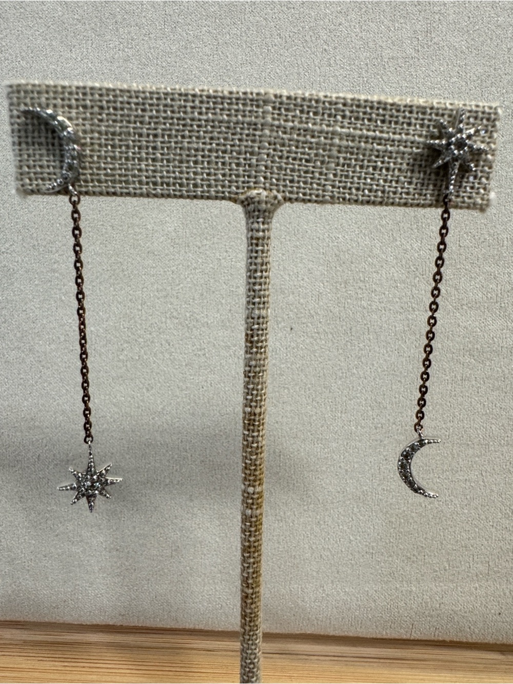 Sterling Silver Moon & Star Drop Earrings - Silver